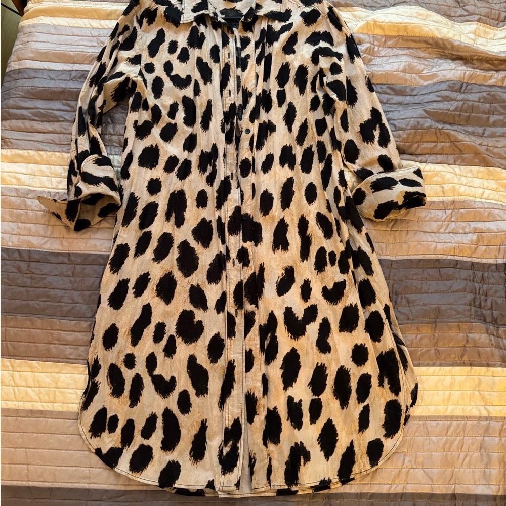 H&M 100% cotton leopard Print Women's shirt dress